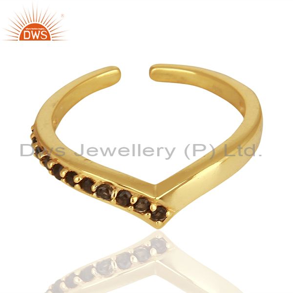 Exporter Smoky Quartz Gemstone 925 Silver Gold Plated Rings Jewelry Supplier