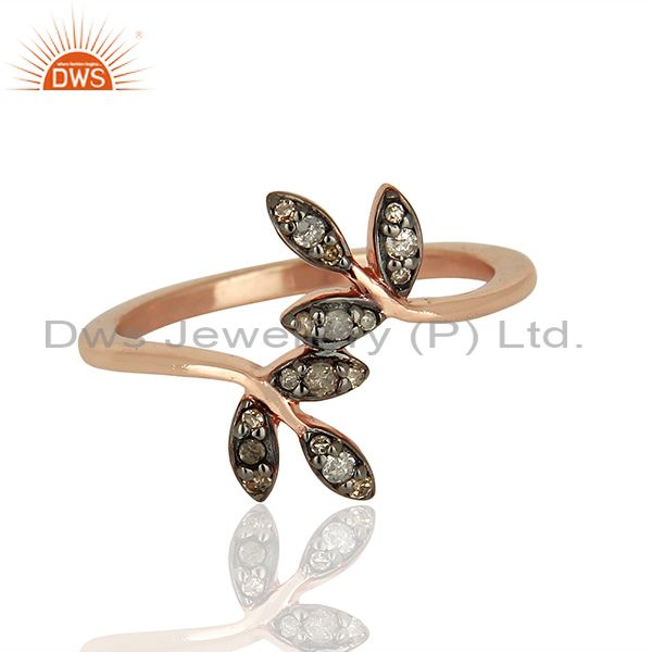 Exporter Leaf Shape Pave Diamond 925 Silver Wedding Gift Rings Jewelry Supplier