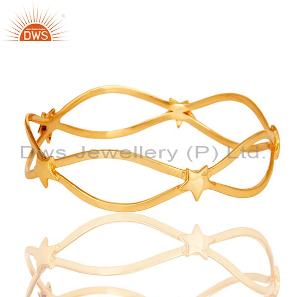 Exporter 18k Gold Plated Traditional Star Design Brass Bracelet with White Zircon