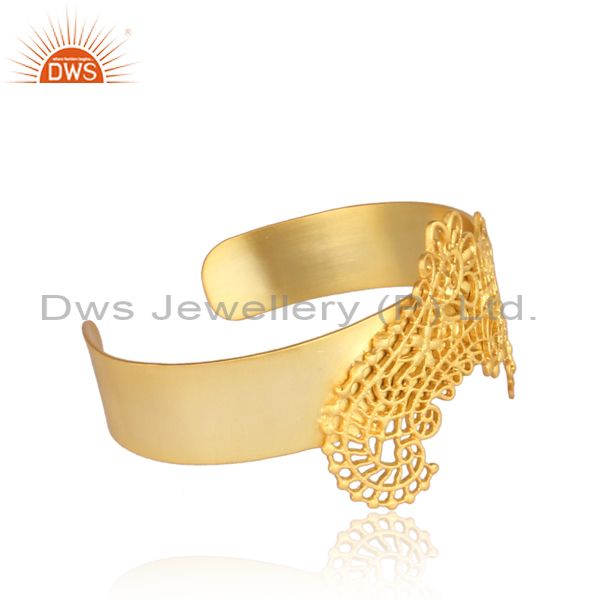 Exporter Filigree Design Brass Fashion Gold Plated Cuff Bracelet Wholesale