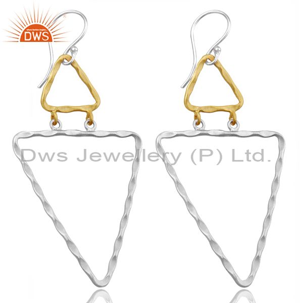 Twisted Gold And Fine Silver Triangular Dangler Earrings