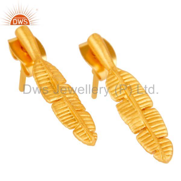 Exporter Leaf Design Gold Plated Handmade Brass Fashion Earrings Manufacturer