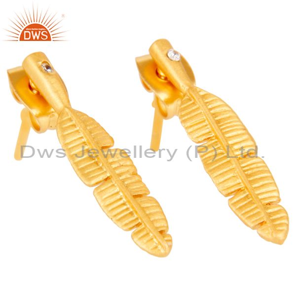 Exporter Traditional Handmade Banana Leaf Design Brass Earrings with 18k Gold Plated