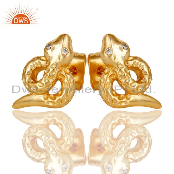 Exporter 18K Gold Plated Handmade Art Snake Design Studs Brass Earrings Jewellery