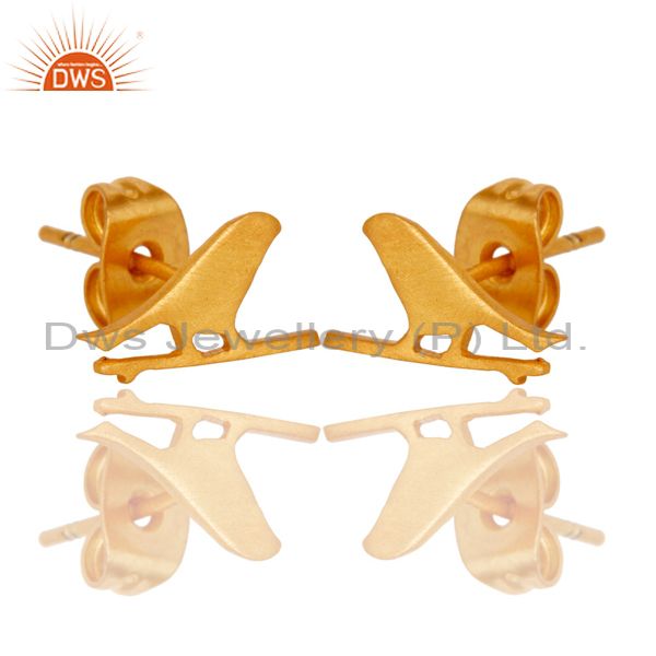 Exporter Handmade Bird Design 18k Gold Plated Brass Stud Earrings Jewellery