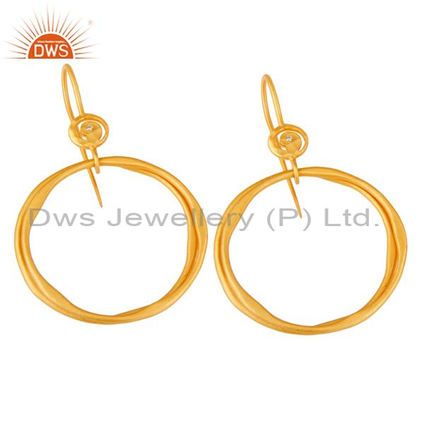 Exporter White Zircon with 18k Gold Plated Brass Round Bali Drops Earrings Jewellery
