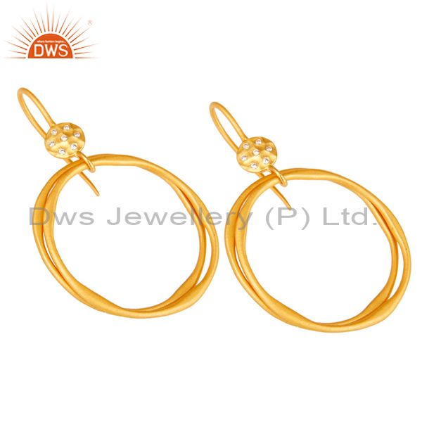 Exporter 18k Gold Plated White Zircon Round Bali Brass Earrings Jewellery