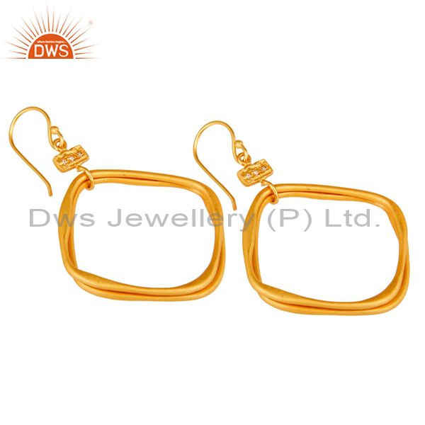 Exporter 18k Gold Plated Handmade Fashion Double Hoop Brass White Zircon Earrings