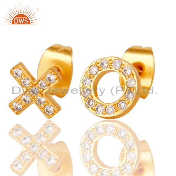 Exporter XO Xo Design Gold Plated Brass White Zircon Stud Earrings Wholesale