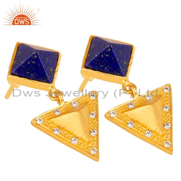 Exporter Lapis Lazuli And Cubic Zarconia Triangle Design Fashion Earrings