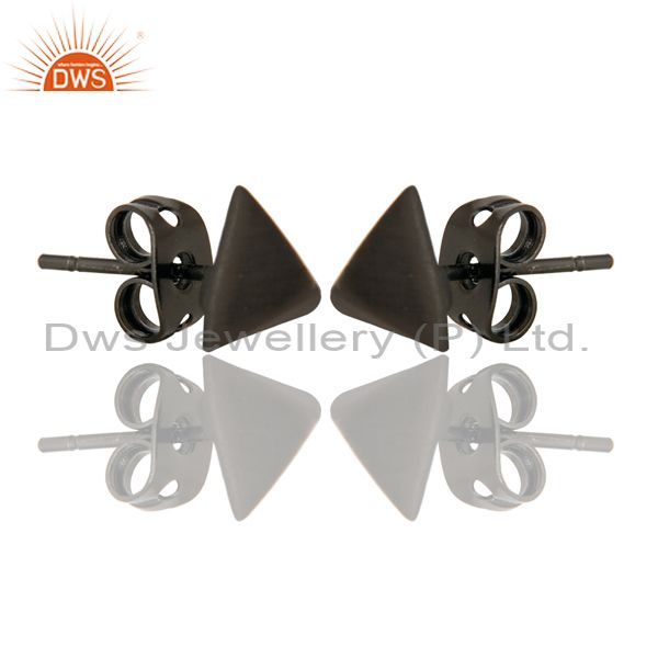 Exporter Black Oxidized Traditional Handmade Tringular Design Stud Brass Earrings