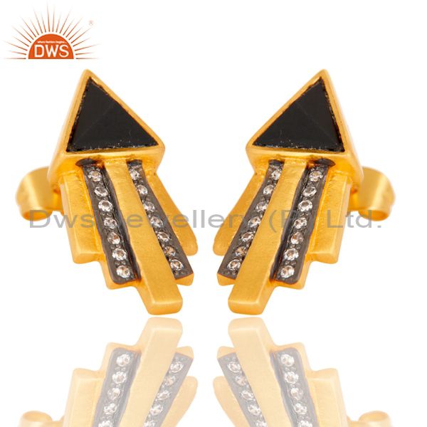 Exporter Traditional Handmade Arrow Design Brass Earrins with 18k Gold Plated & CZ