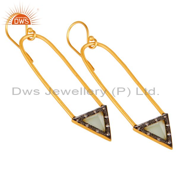 Exporter 18k Gold Plated Aqua & Zirconia Charm Arrow Design Dangle Brass Earrings
