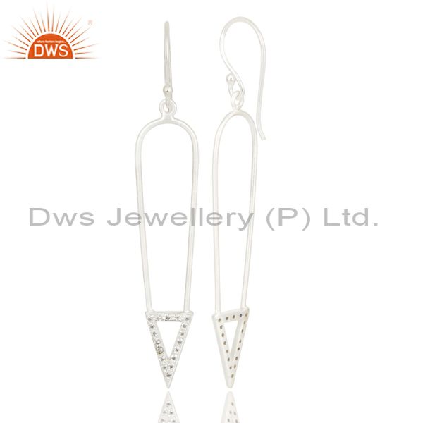 Exporter Silver Plated Long Arrow Charm Design White Zirconia Brass Earrings