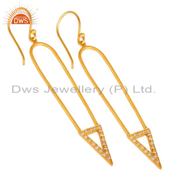 Exporter Traditional 18k Gold Plated Long Arrow Charm Design White Zircon Brass Earrings