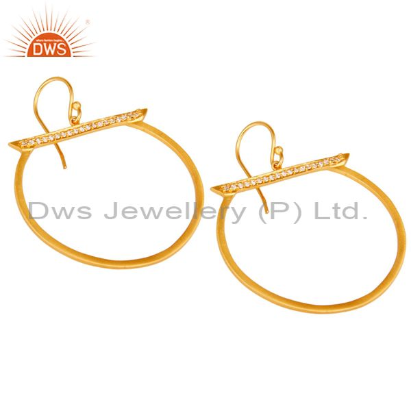 Exporter 18K Yellow Gold Plated Handmade White Zirconia Drops Brass Earrings