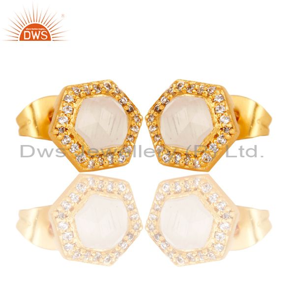 Exporter White Moonstone Gold Plated Brass Fashion Stud Earring Manufacturer