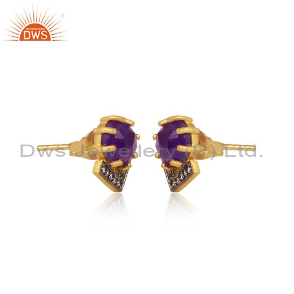 Cz And Amethyst Black And Gold On Brass Designer Earrings
