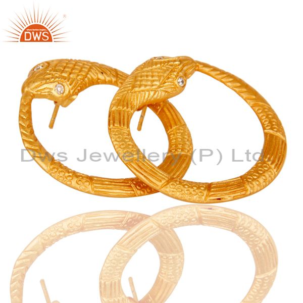 Exporter White Zircon With 18k Gold Plated Round Designer Brass Earrings