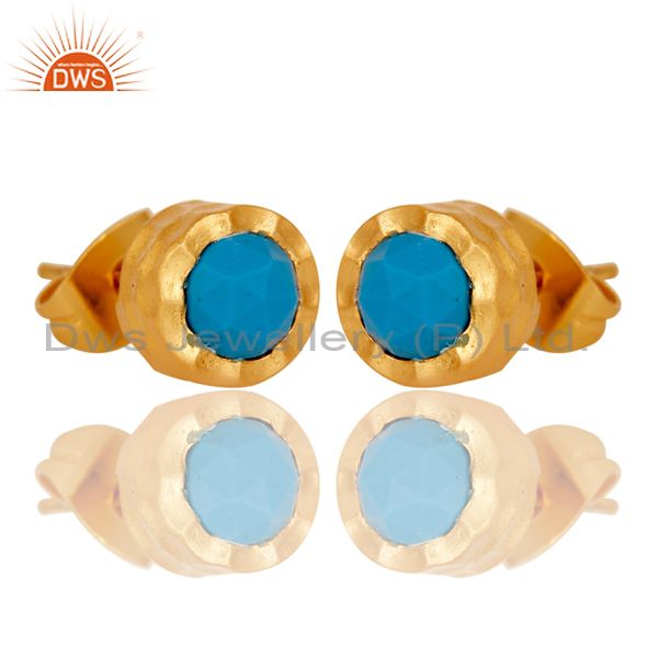 Exporter 18k Gold Plated with Turquoise Round Design Brass Stud Earrings