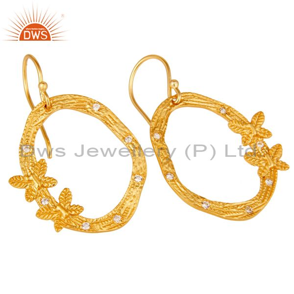 Exporter Butterfly Design Gold Plated Brass Fashion CZ Earrings Manufacturers