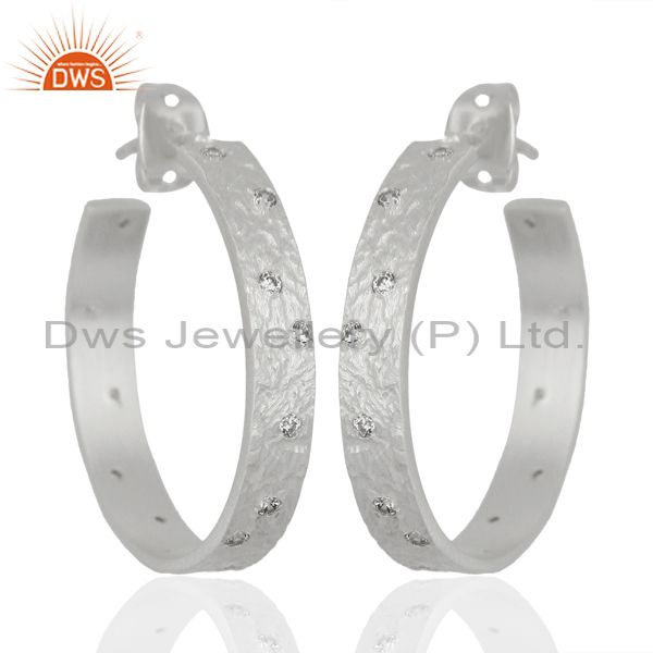 Exporter Silver Plated Brass Handmade Cz Hoop Earrings Jewelry Manufacturers