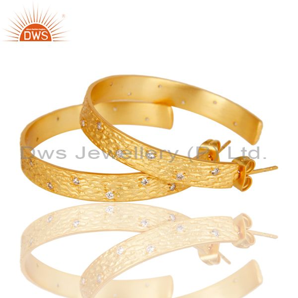 Exporter Traditional Handmade Hoop Design Brass Earrings With 18k Gold Plated & CZ
