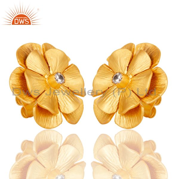 Exporter Floral Design Gold Plated Designer Brass Fashion Stud Earring Supplier