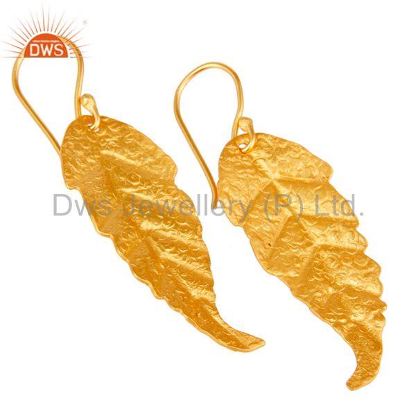 Exporter Traditional Handmade Leaf Design Brass Earrings with 18k Gold Plated