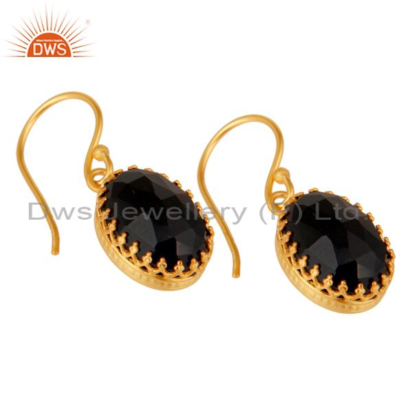 Exporter Black Onyx Gemstone Gold Plated Brass Fashion Drop Earrings Wholesale