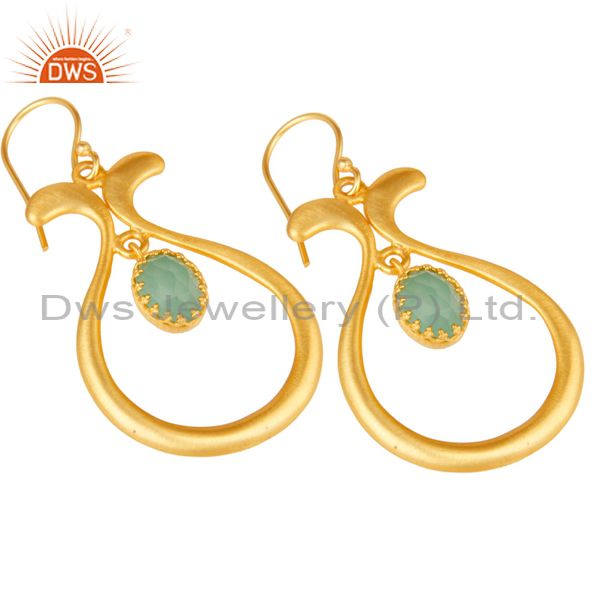 Exporter 18K Yellow Gold Plated Handmade Temple Design Aqua Cultured Brass Drops Earrings