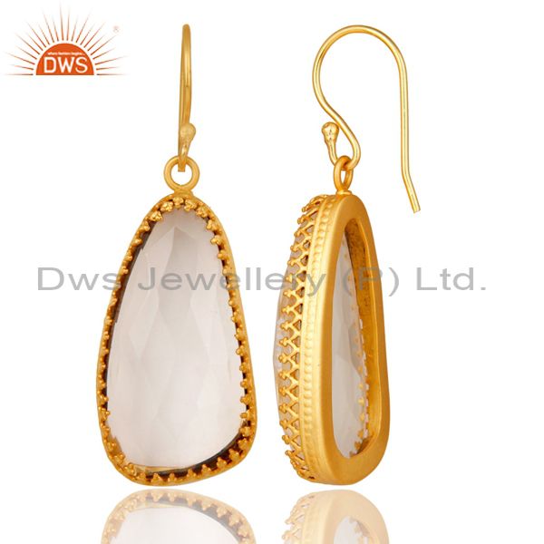 Exporter 18K Yellow Gold Plated Handmade Simple Setting Crystal Quartz Brass Earrings