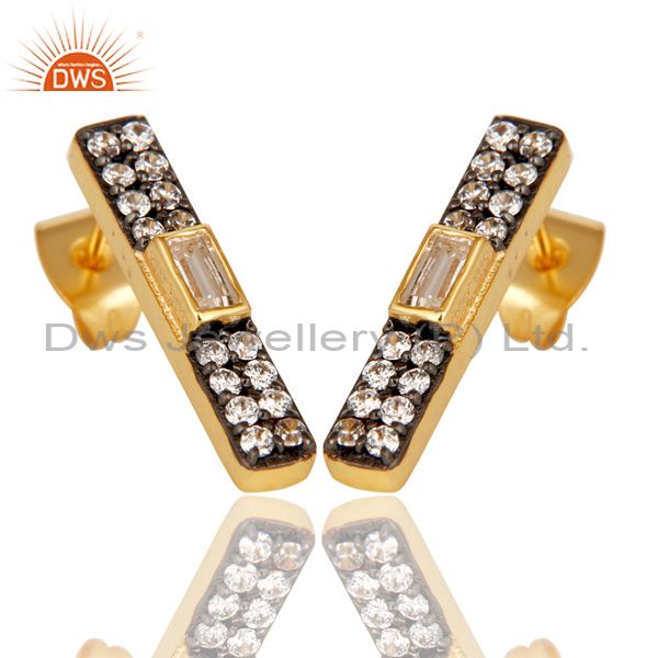 Exporter White Zircon Gold Plated Brass Fashion Stud Earrings Manufacturers