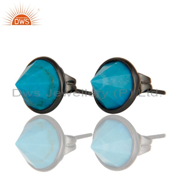 Exporter Turquoise Pointed Fashion Studs Earrings With Black Oxidized