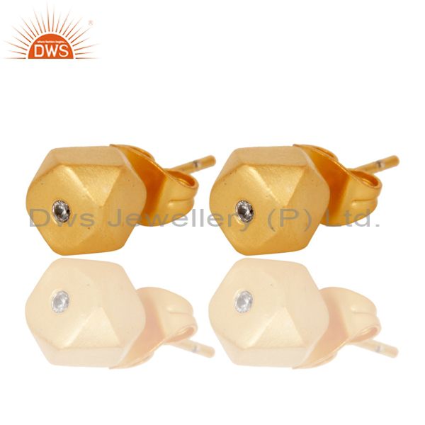 Exporter 18k Gold Plated Little Flash Stylish White Zirconia Brass Stud Earrings