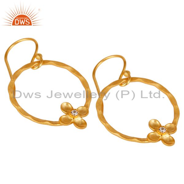 Exporter Traditional Handmade Round Flower Design Brass Earring Made In 14K Gold Plated