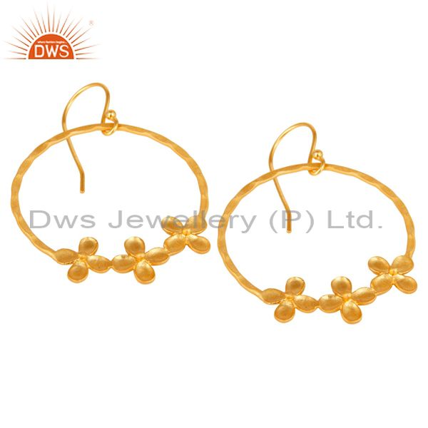 Exporter Traditional Handmade Round Flower Design Brass Earrings Made In 14K Gold Plated