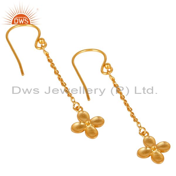 Exporter 14K Gold Plated Traditional Handmade Link Chain Dangle Brass Earrings