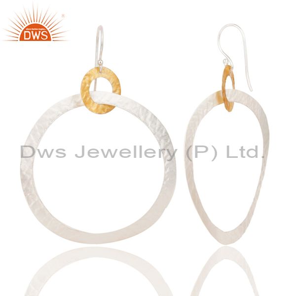 Exporter 14K Yellow Gold Plated & Silver Plated Handmade Round Dangle Brass Earrings