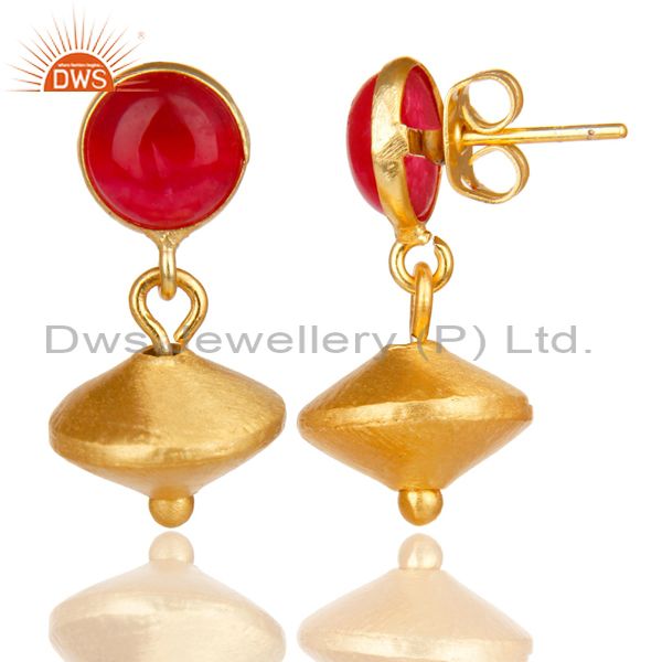 Exporter 14K Yellow Gold Plated Handmade Red Aventurine Gemstone Drops Earrings