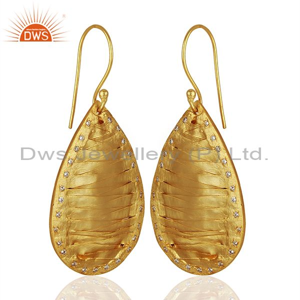 Exporter Pear Shape Handcrafted Brass Gold Plated Fashion Earrings Wholesale
