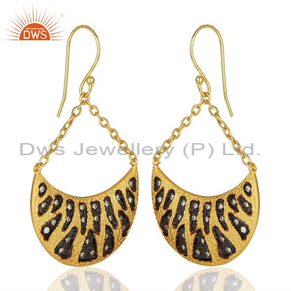 Exporter Handmade Two Tone Cz Gemstone Gold Plated Brass Fashion Earrings