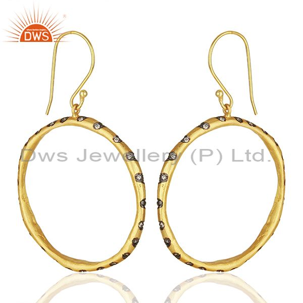 Exporter Round Brass Gold Plated Fashion Cz Gemstone Hoop Earrings Suppliers