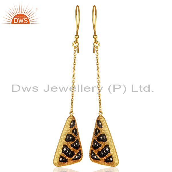 Exporter Multi Color Plated Brass Fashion Cz Gemstone Chain Earrings Jewelry