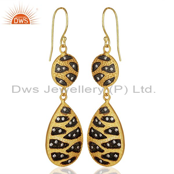 Exporter Indian Handmade Gold Plated Brass Cz Gemstone Fashion Earrings