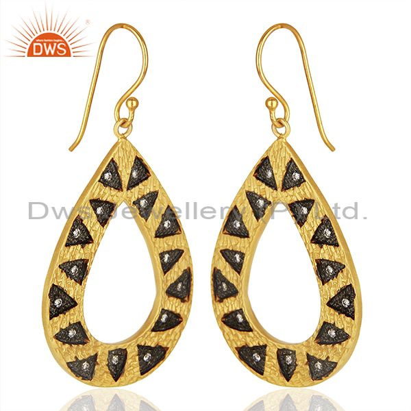 Exporter Wholesale Gold Plated Brass Fashion Cz Gemstone Earring Jewelry