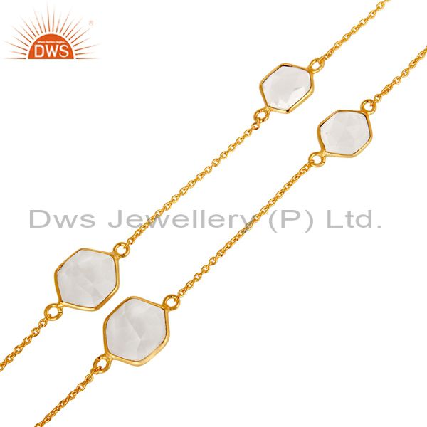 Exporter Traditional Handmade 18K Yellow Gold Plated Crystal Quartz Brass Chain Necklace