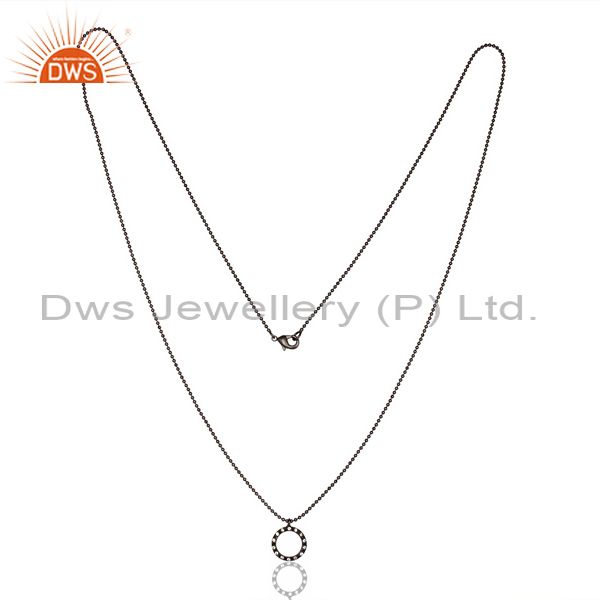 Exporter Black Oxidized White Zircon Round Style Chain Pendant Necklace