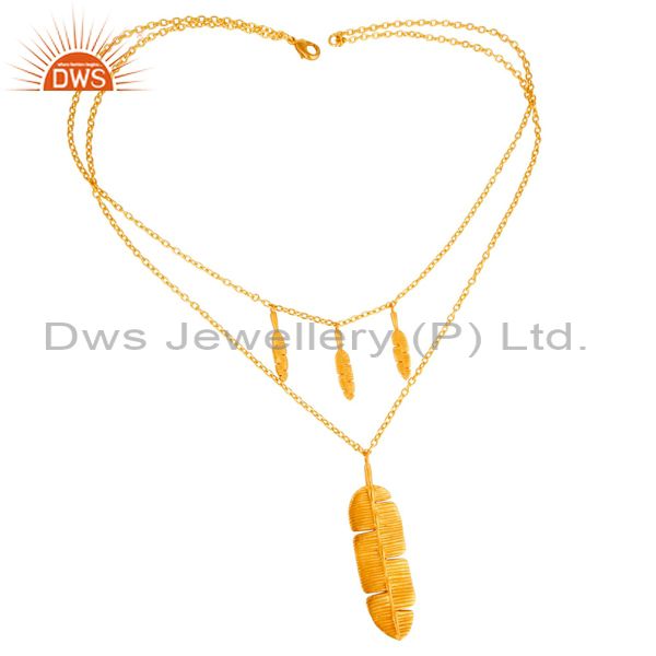 Exporter Handmade Leaf Design Gold Plated Fashion Pendant Necklace Jewelry