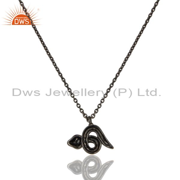 Exporter Black Oxidized Handmade Art Snake Design White Zirconia Brass Chain Pendant